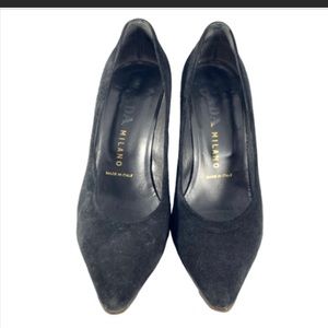 Prada black suede mid heels